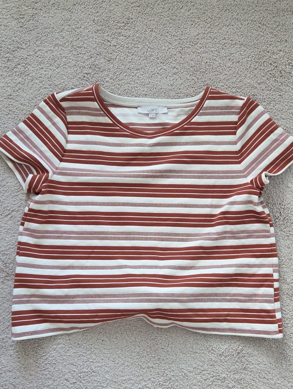LOFT Rust and White Striped Short Sleeve Tee Tie Back